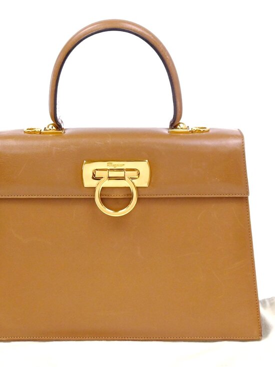 Salvatore Ferragamo Handbags - Salvatore Ferragamo Gancini Top Handle Bag Leather Brown GHW Italy 61CA782